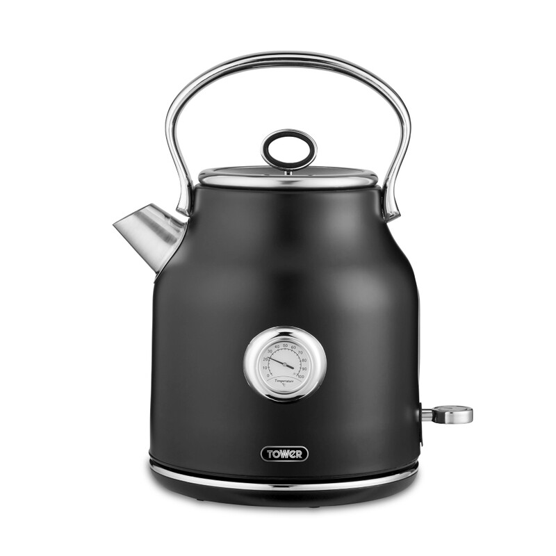 Renaissance Retro Kettle, Quiet Boil, 1.7L, Black - T10063BLK