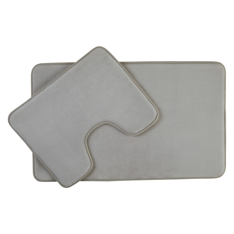 Bath Mat & Pedestal Set Soak Microfibre Plush Grey 50x80cm