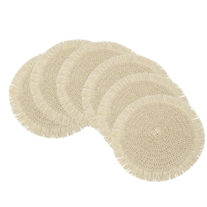 Dragon bone paper grass tassel placemat Beige，6pcs Boho Natural paper 38cm Round Plac