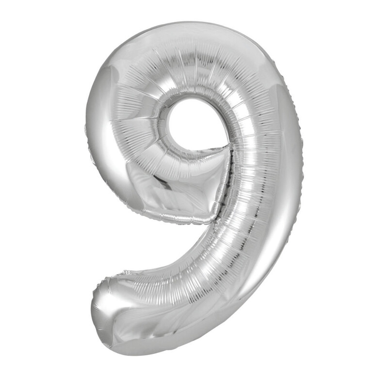 Unique Giant Number 9 Balloon, Silver, 86cm