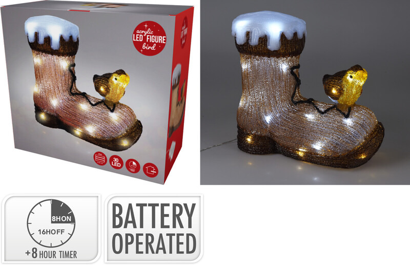 BIRDS ON BOOT WITH LED 28CM