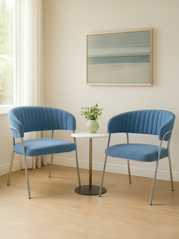 Dining Chair Tamzin Panelled Velvet Sky Blue/Chrome 2pcs