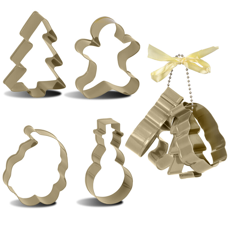 Cookie Cutter Set, 4-Pieces, Gold, 430-Stainless-Steel, Contains Christmas-Tree, Ging