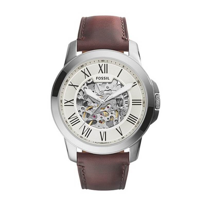 ME3099 Grant Stainless Steel Men's Mechanical Automatic Movement Leather Strap Watch