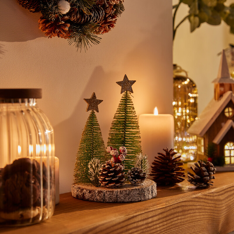 Feeric Tafelkerstboom op Houten Stam - Groen, 21 cm