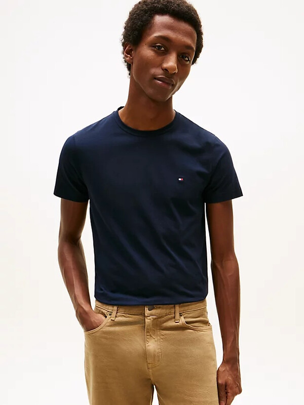 Tommy Hilfiger kernstretch slim kraagloos T-shirt heren XS woestijnblauw