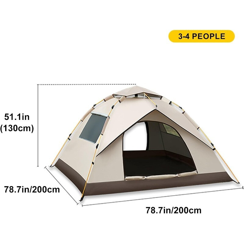 VXOYO Inflatable 2-4 Person 3-Second Auto-Open Waterproof Camping Tent with Carry Bag - 2 Doors & 2 Windows, Silver-Coated 190T Polyester, Size 210x200x135cm, Weight 3kg
