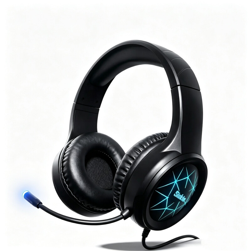 Siukie CH25 Casque de jeu avec micro antibruit, casque circum-auriculaire filaire à transducteurs 50 mm avec USB et jack 3,5 mm, rétroéclairage LED Bleu, son stéréo enveloppant, casque de jeu pour PS5, PS4, Xbox, Switch, PC