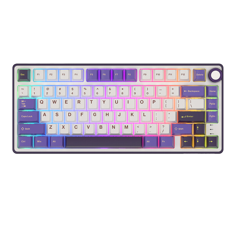 RK ROYAL KLUDGE R75 bedraad gamingtoetsenbord met volumeknop, 75% mechanisch gamingtoetsenbord met custom gasket mount en Cherry Profile PBT-toetsen, hot-swappable K Silver-schakelaar, kleur Blackberry Mousse