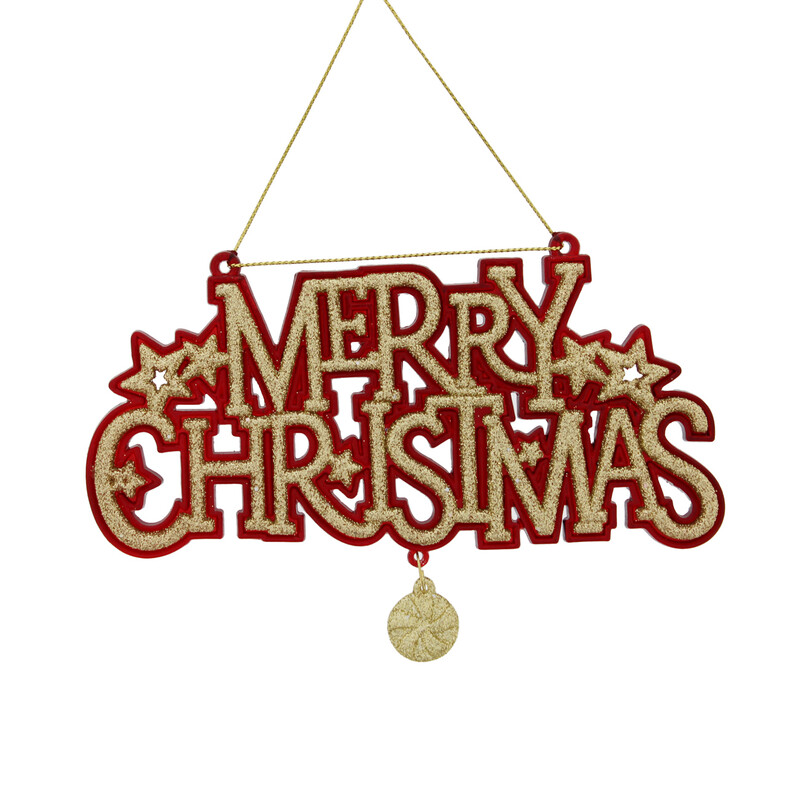 Festive Christmas Ornament: 15Cm Hanging Gold Glitter and Red Merry Christmas Bauble for Holiday Decor
