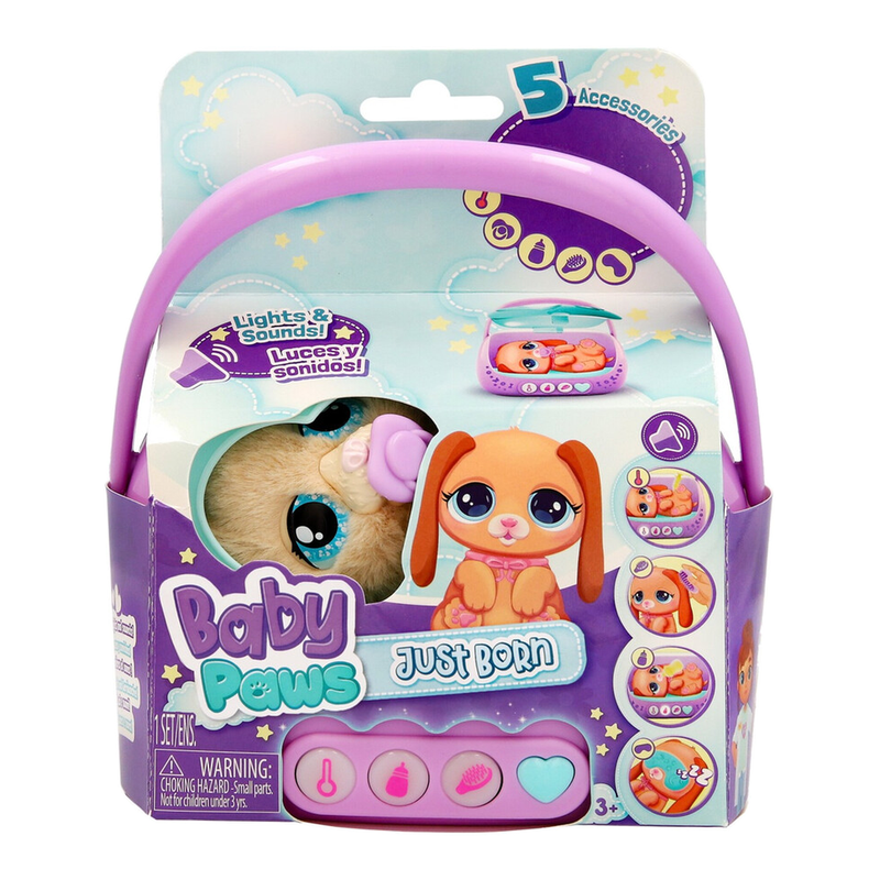 Baby Paws Just Born Puppy Plush Toy Carrier Set for Girls, Interactive Stuffed Animal Dog with Adorable Puppies in a Bag