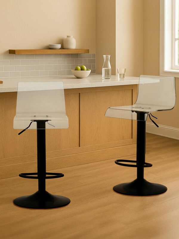 Bar Stool Adjustable Baina Acrylic Clear/Black 2pcs