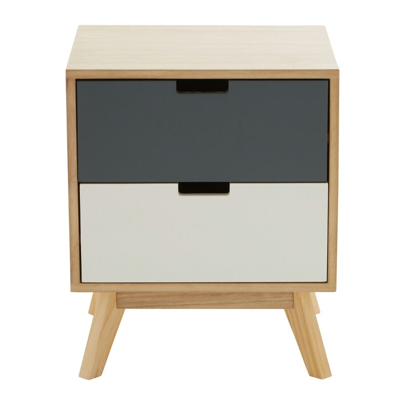 Bedside Table Watson 2 Drawer Natural/Grey/White