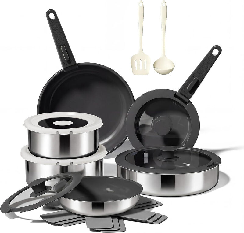 Naturepan PS-403 Keramik Bratpfannen-Set 16-teilig Schwarz