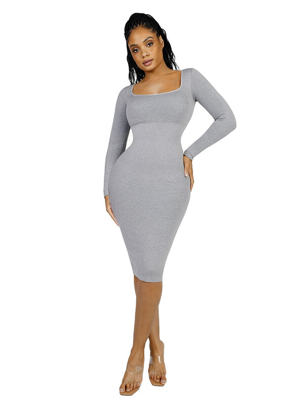 Women Seamless Square Neck Long Sleeve Arm Shaper Thummy Control Recycled Standard Sh