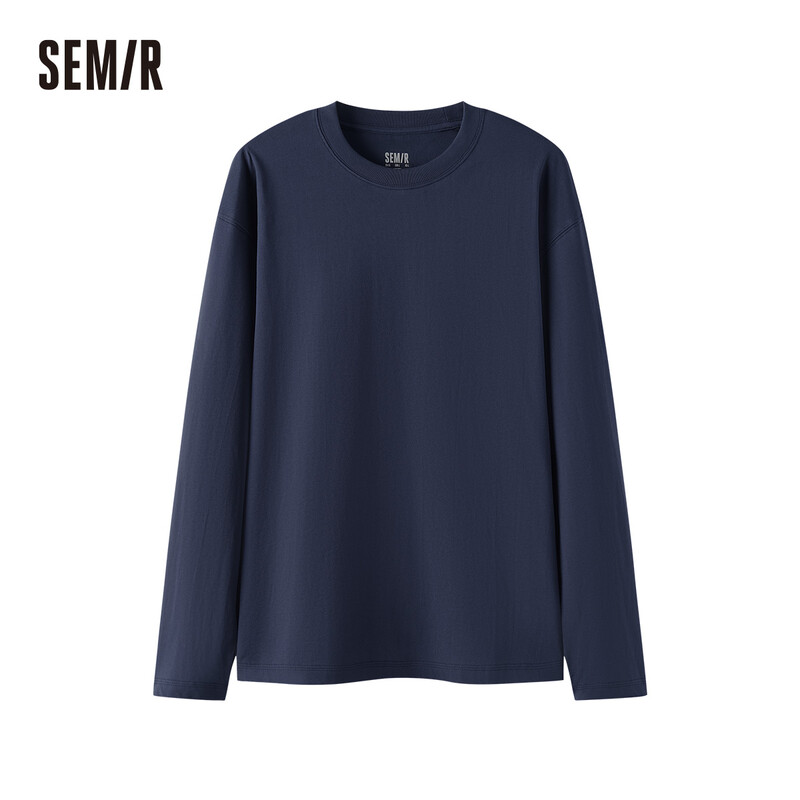 SEMIR Einfarbig Basic Langarm T-Shirt Unisex Loose Unterhemd Marineblau L