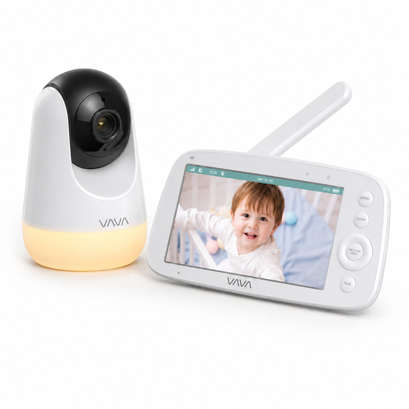VAVA VA-IH006 PRO Babyfoon met Camera, 5-inch 720p HD-scherm, Zonder Wifi, Tot 24 uur Audiomodus, Nachtzicht, Terugspreekfunctie, Nachtlampje, Bereik 300 m