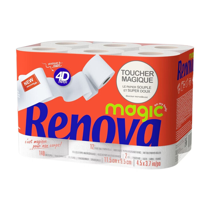 RENOVA Papier Toilette Long Strong Soft Magic 3 Épaisseurs Paquet de 12 Rouleaux