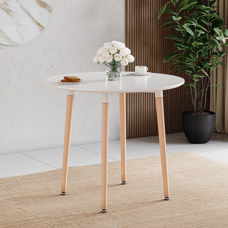 Vida Designs Furniture Round Dining Table: Batley 4 Seater White Round Table for Elegant Modern Dining Rooms