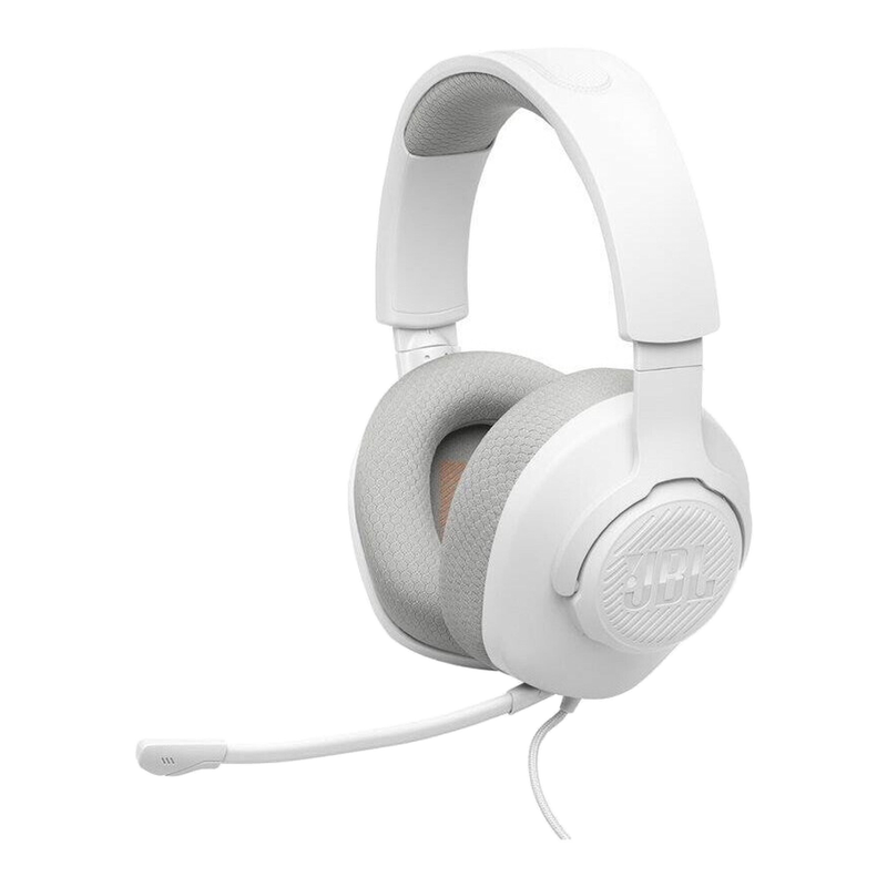 JBL Quantum 100M2 kabelgebundenes ohraufliegendes Gaming-Headset mit JBL QuantumSOUND-Signatur, 3,5-mm-Klinkenanschluss, Multi-Plattform-Kompatibilität, abnehmbarem Mikrofon mit Stummschaltoption, Weiß