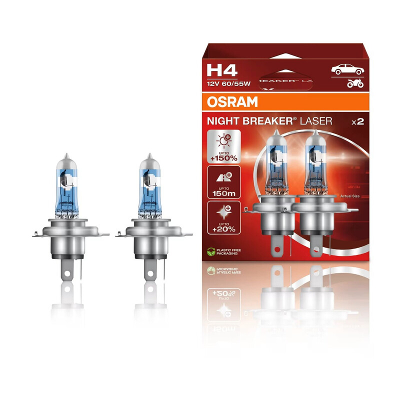 OSRAM NIGHT BREAKER LASER H4, 150% meer licht, halogeen koplamp, 64193NL-2HB, 12 V, 2 lampen