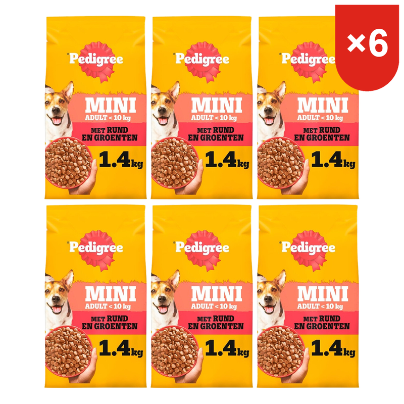 Pedigree Croquettes pour petits chiens adultes Saveur bœuf et légumes 1,4 kg * 6
