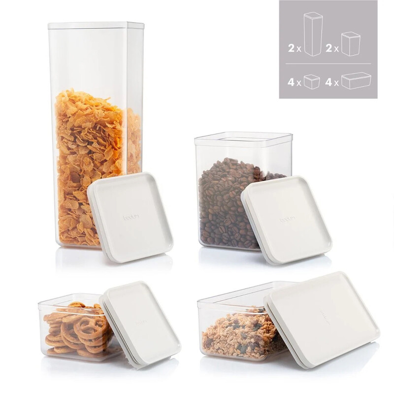 Bodum CANTEEN set van 12 opslagpotten – witte deksel, 4 x 1 L, 2 x 1,2 L, 4 x 0,5 L, 2 x 2,6 L