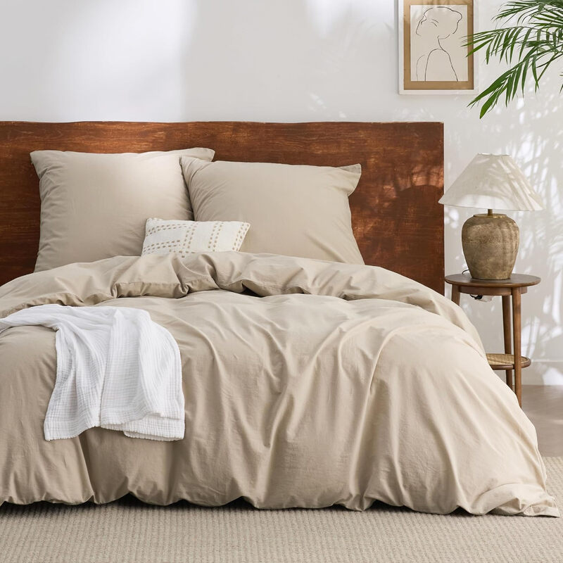 Bettwäsche 200x200 90% Baumwolle 3teilig - Bettwäsche-Sets Hazeltaupe Bettbezug mit 2 Kissenbezüge 80x80 cm, Ähnliche Textur wie Washed Leinen, Oeko-TEX Bedding Braun mit Reißverschluss