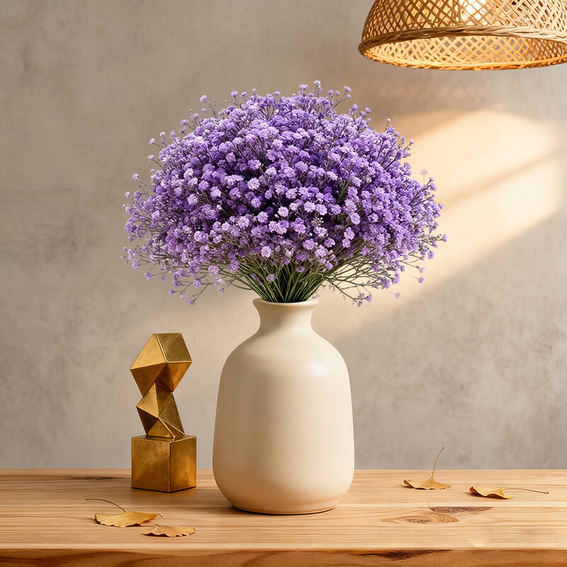 5Pcs Artificial Flowers, Fake Flowers Silk Plastic Artificial Gypsophila Realistic Fl