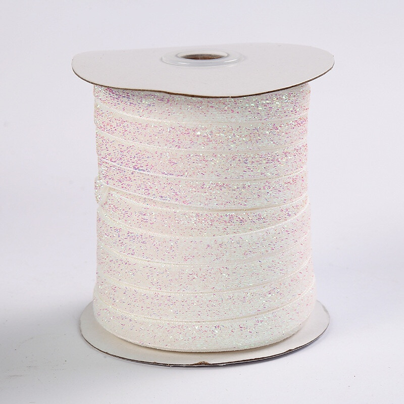 1 stuk 10 mm x 45 m wit glitterpolymergaasband, metallic foliegaasrollen voor Kerstmis, bruiloft, cadeaupapier, doe-het-zelf en knutselwerk