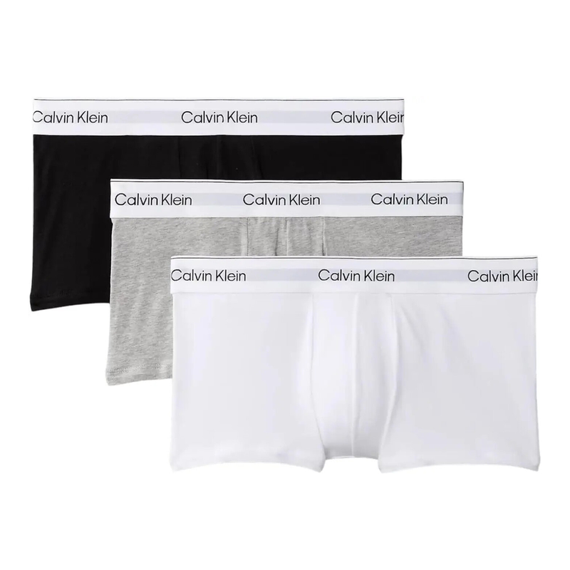Calvin Klein 3er-Pack tief sitzende Boxershorts – Icon Baumwoll-Stretch – Weiß, Schwarz, Grau, Größe XS
