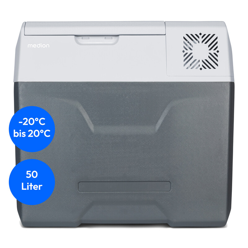 MEDION MD13112 Mobile elektrische Kompressor-Kühlbox – 50 L Fassungsvermögen, Mini-Kühlschrank & Gefrierschrank, USB, 230 V/12 V/24 V Auto-Adapter, für Auto, LKW, Wohnmobil, Camping, Boot, Garten, Festival