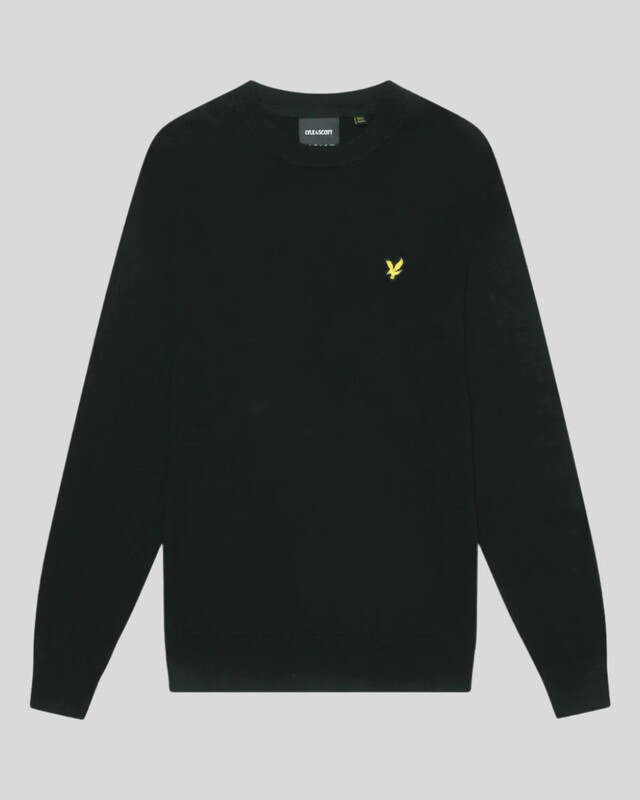 Lyle & Scott Black Cotton Merino Crew Neck Jumper - Jet