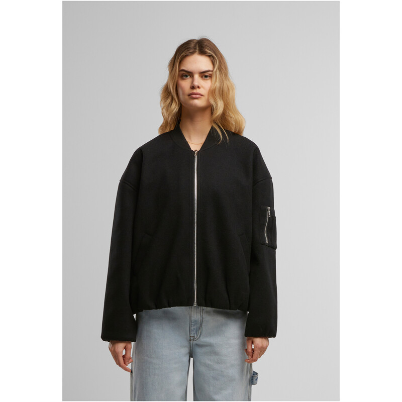 Urban Classics Damen Bomberjacke aus Wollimitat, schwarz, Größe S