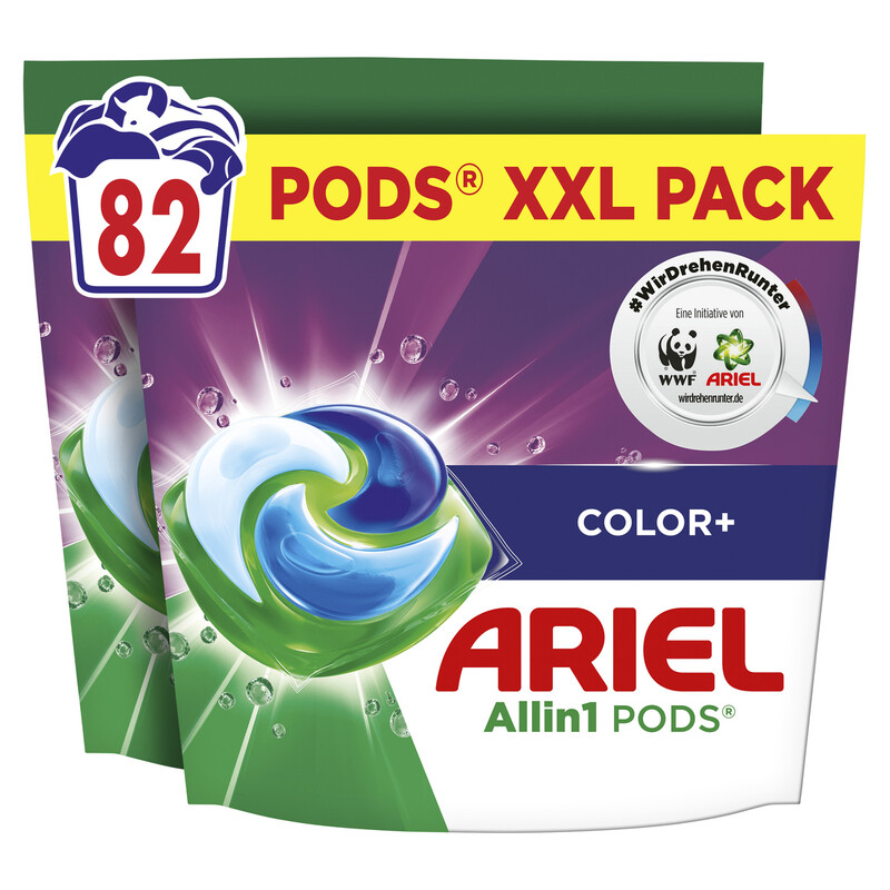 Ariel Allin1 Pods®, Flüssigwaschmittelkapseln 82 Wäschen, Color+, Fleck-Weg-Power Ab Der 1. Wäsche, Selbst In Kaltem Wasser