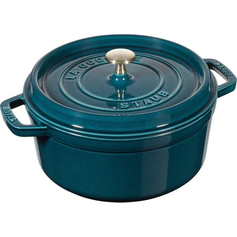 STAUB Cocotte, Gusseisen-Schmortopf, geeignet für alle Herdarten inklusive Induktion, rund, 26 cm, 5,0 L, petrolblau