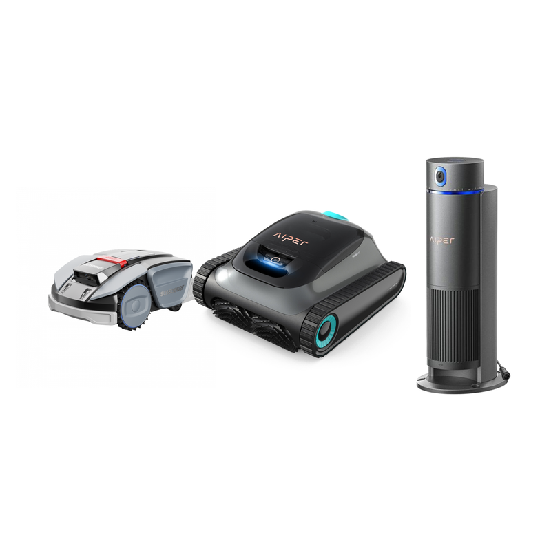 SUNSEEKER S3 Draadloze Robotmaaier + AIPER Scuba S1 Robot Zwembadreiniger + Aiper IrriSense 2 Slim Irrigatiesysteem – App-gestuurd Slimme Buitenzorg Bundel