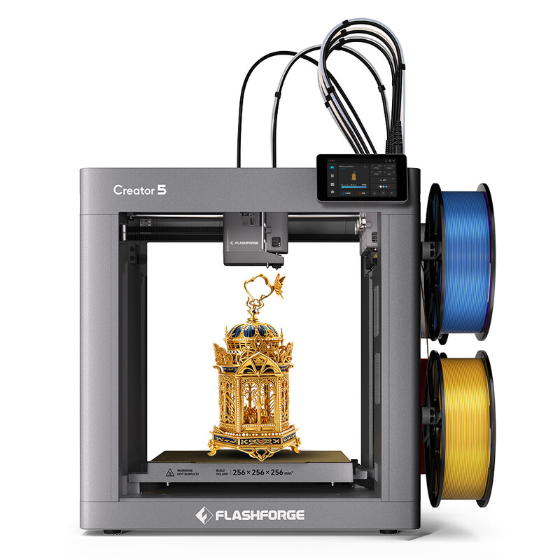 FLASHFORGE Creator 5 4-sproeiers meerkleurige 3D-printer, max. 600 mm/s snelle printen, 320°C extrudertemperatuur, bouwvolume 256 x 256 x 256 mm