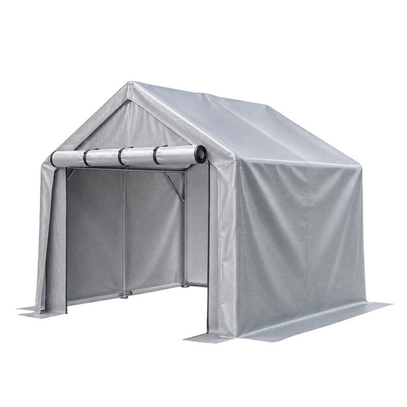 8×8 FT (240×240 cm) Buiten tuinopslag, Fiets- & motorhok, Winterbestendige gereedschapstent met uv-bestendig PE-dak en opbergorganizer. Perfect voor tuingereedschap & diverse opslag, Geschikt voor fietsen en motorfietsen, Totale afmetingen 244×240×217 cm, Donkergrijs