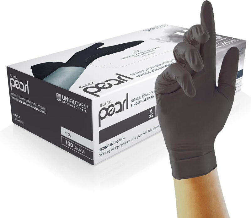Unigloves Black Pearl Nitrile Examination Gloves - Multipurpose, Powder Free And Latex Free Disposable Gloves, S