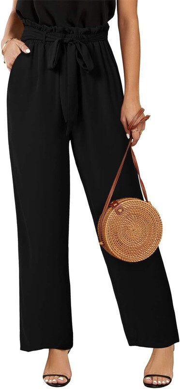 Women's High Waisted Leopard Print Palazzo Pants Belted Wide Leg Long Trousers with P