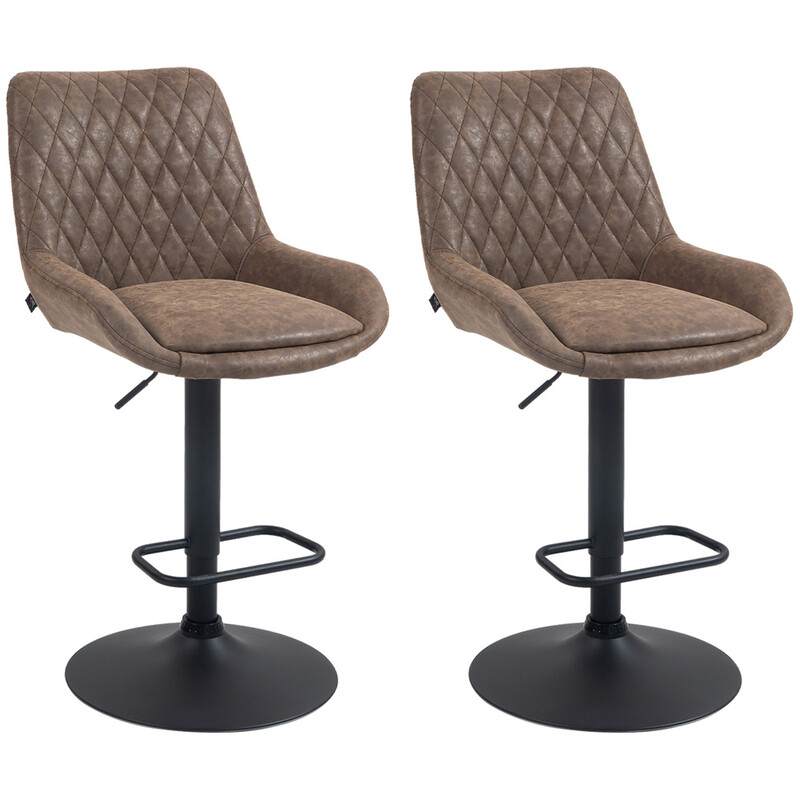 Bar Stools Adjustable Quilted Faux Vintage Leather Brown/Black 2pcs