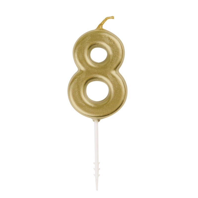 Unique Mini Number 8 Pick Candle, Gold