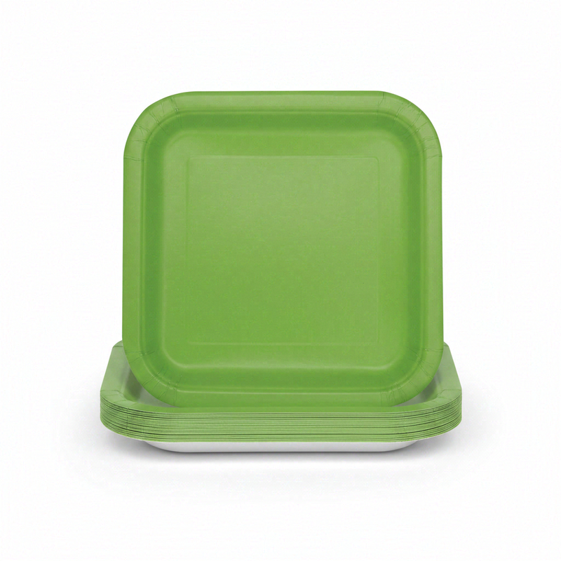 9 Inch Lime Green Square Dinner Plates, Pack of 14