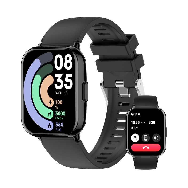 Newmine slimme sporthorloge zwart - Bluetooth-bellen, monitoring van bloedzuurstof, hartslag, stress en slaap, berichtmeldingen, multifunctionele polshorloge voor heren en dames, hardlopen en fitness