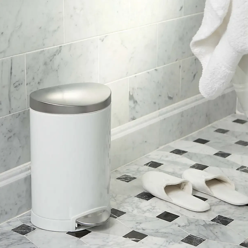 Simplehuman White 6L Semi-Round Bathroom Pedal Bin, Steel