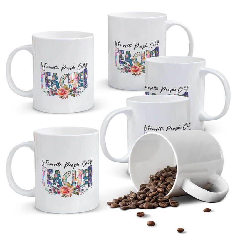 1pc 11oz White Mug with "My Favorite People Call Me TEACHER" Quote & Floral Letter De