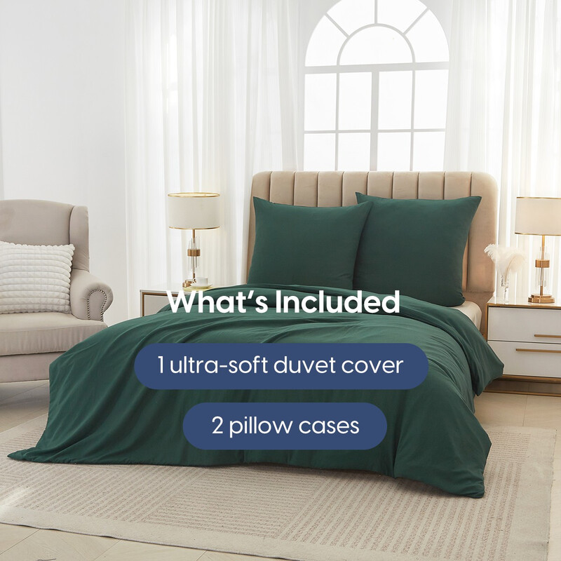 Washed Brushed Duvet Cover Set 200*200cm/50*75cm*2 dark green