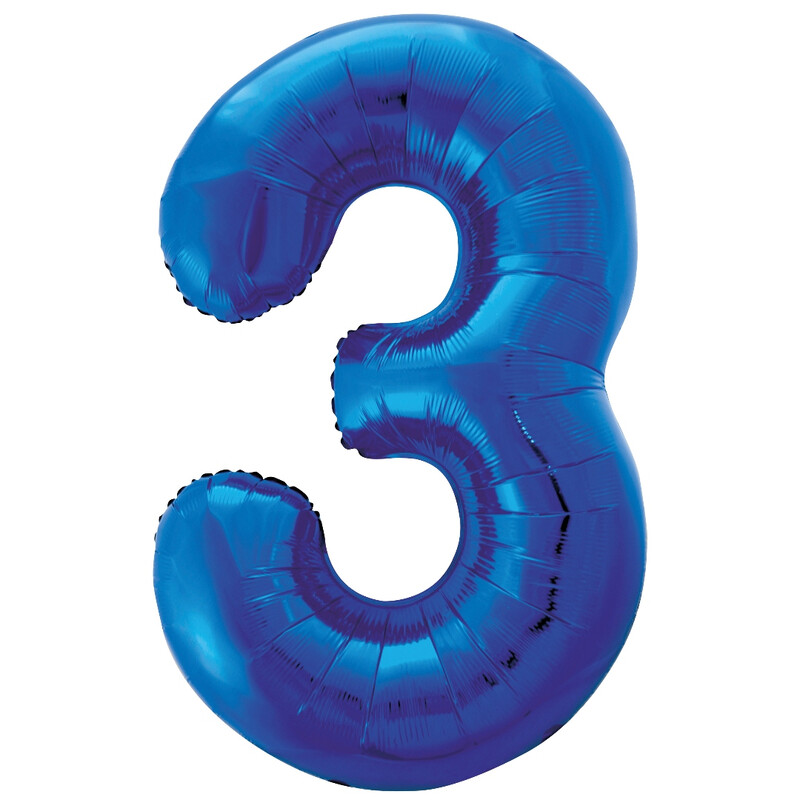 Unique Giant Number 3 Balloon, Blue, 86cm