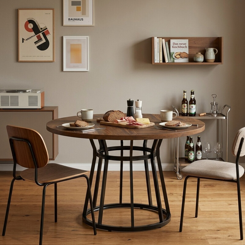 Runder Esstisch für 4 Personen, runder Esstisch mit Metallgestell, 120 cm runder Küchentisch für Wohnzimmer, Küche, Esszimmer